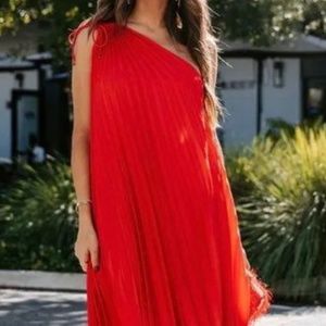 Never Worn VICI Red 1 shoulder pleated dress